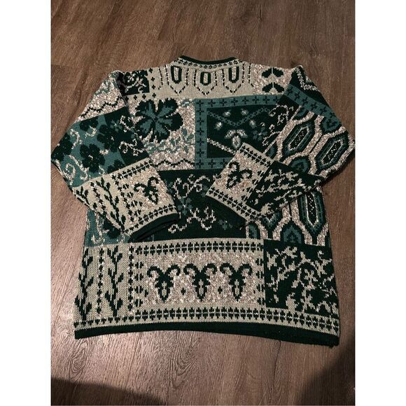Vintage Carriage Court Womens Green Clover Abstract Knit Sweater Size L - Picture 3 of 9